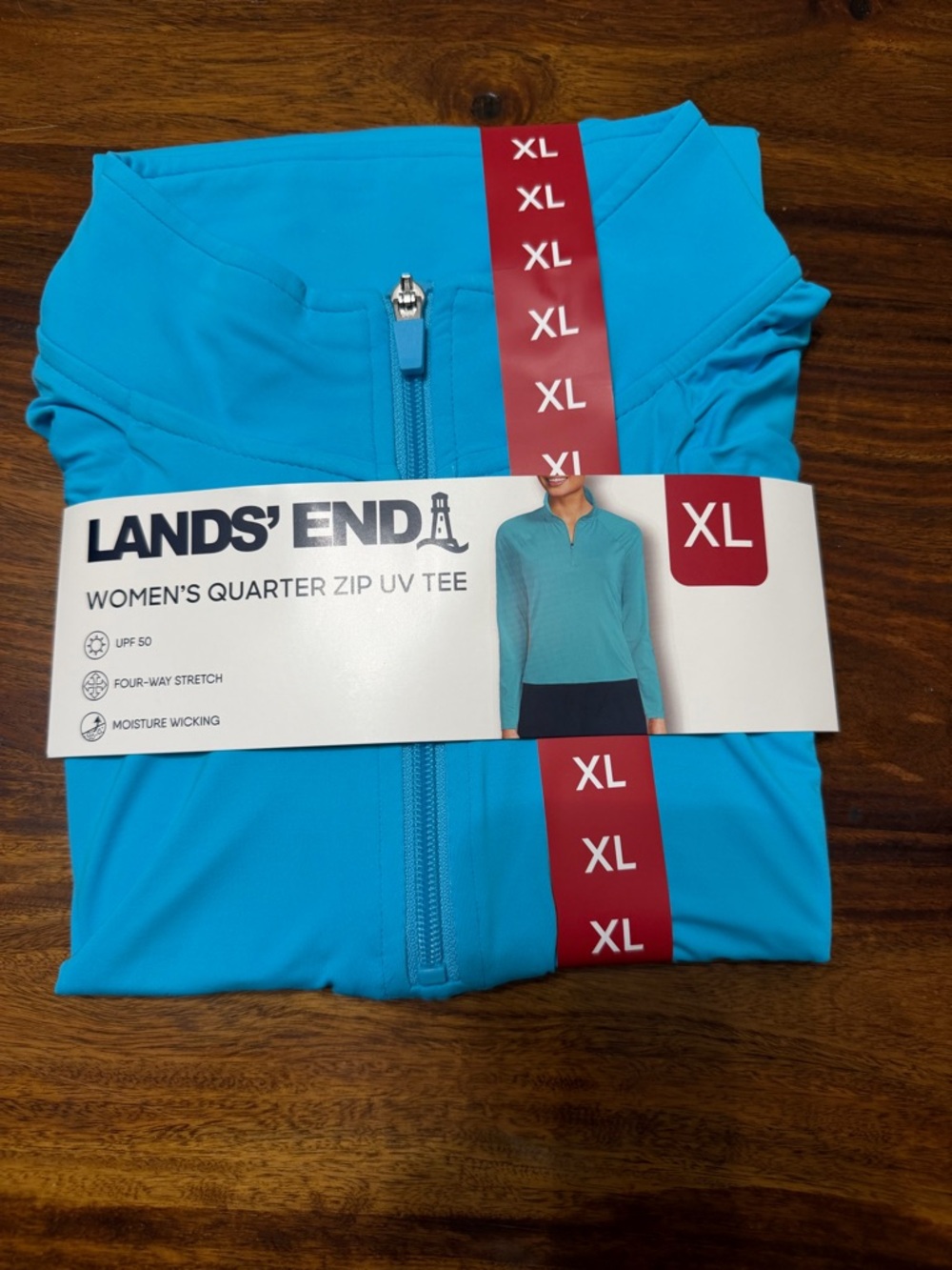 Lands' End Women's Quarter-Zip UV Tee - Turquoise Blue, XL